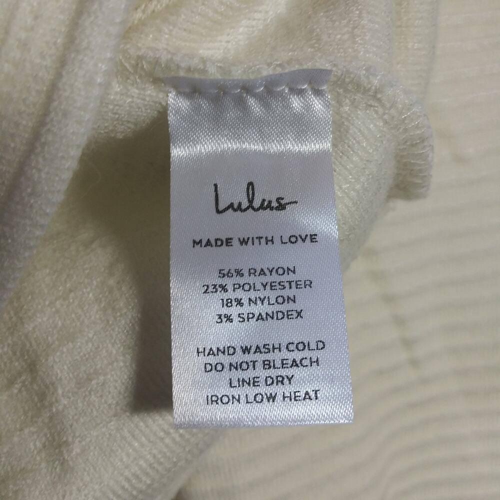 Lulus Subtle Drama Ivory Ribbed Balloon Sleeve Sweater Top Size XS - Picture 7 of 9